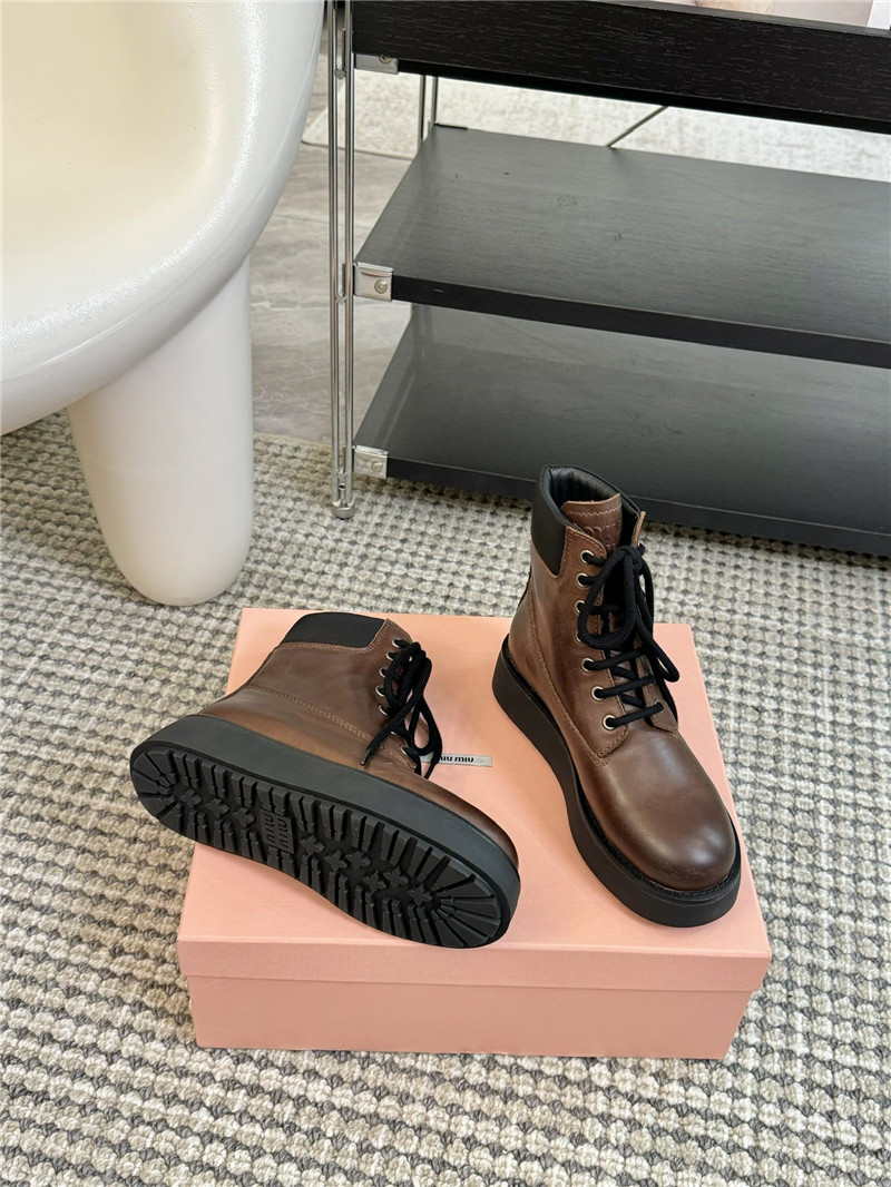 Miu Miu Chelsea Platform Lace-Up Ankle Boots in Brown