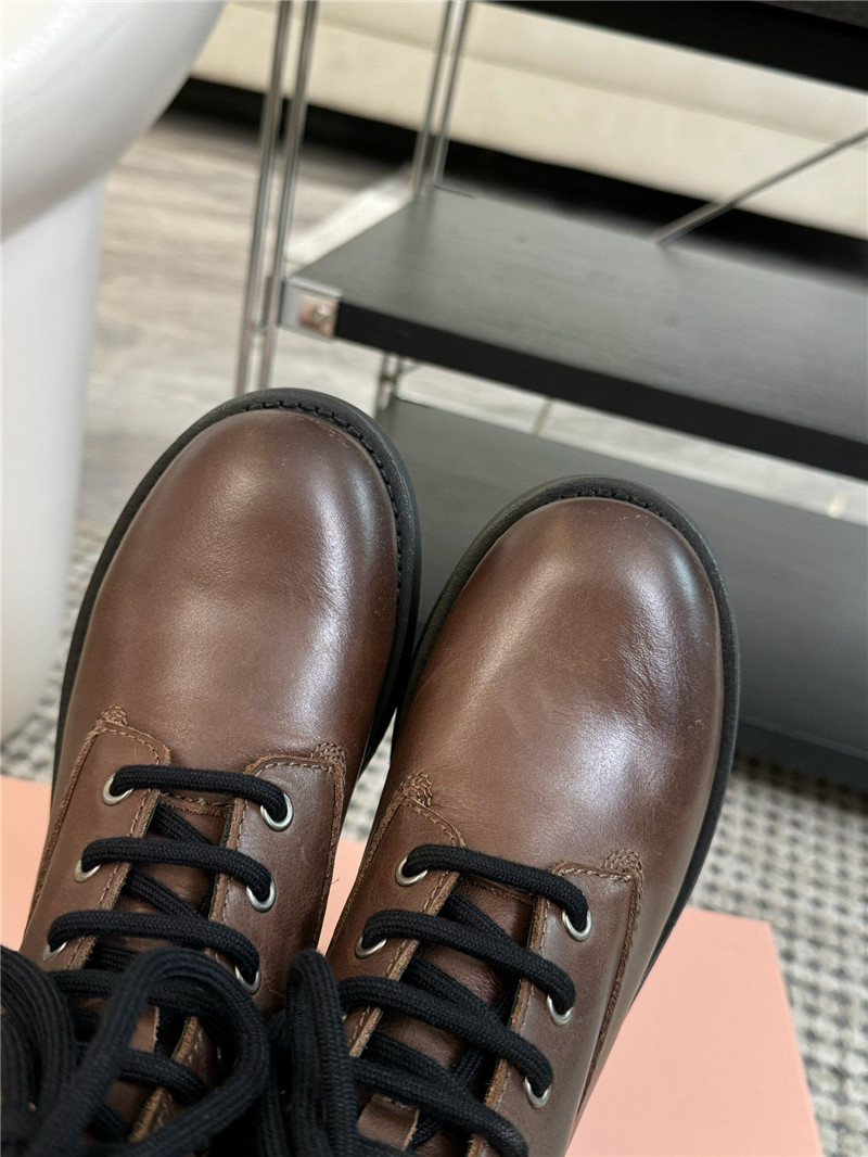 Miu Miu Chelsea Platform Lace-Up Ankle Boots in Brown