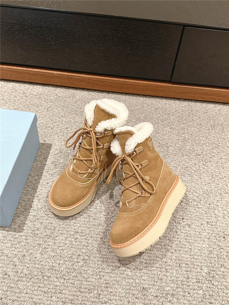 Pra*a brown suede platform lace-up shearling boots