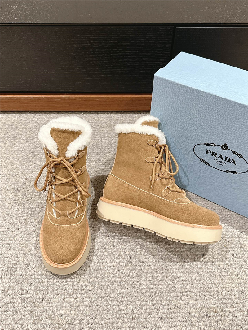 Pra*a brown suede platform lace-up shearling boots