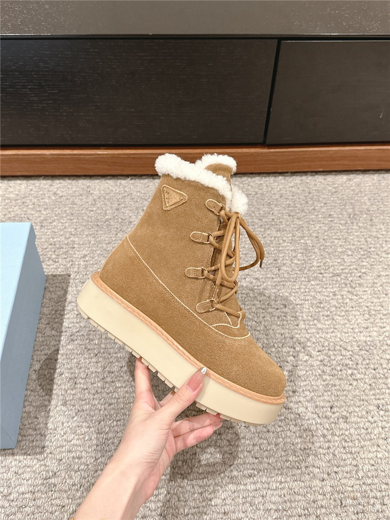 Pra*a brown suede platform lace-up shearling boots