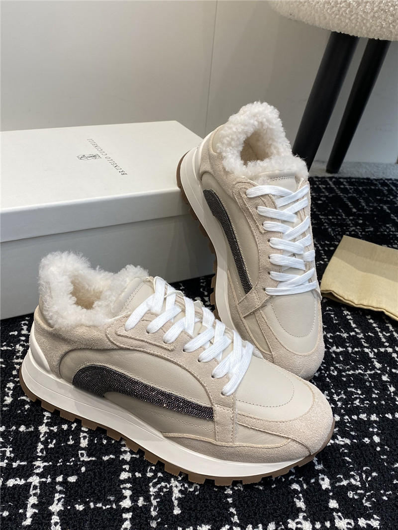 BC Wool Monili Beads Suede Sneakers in Beige