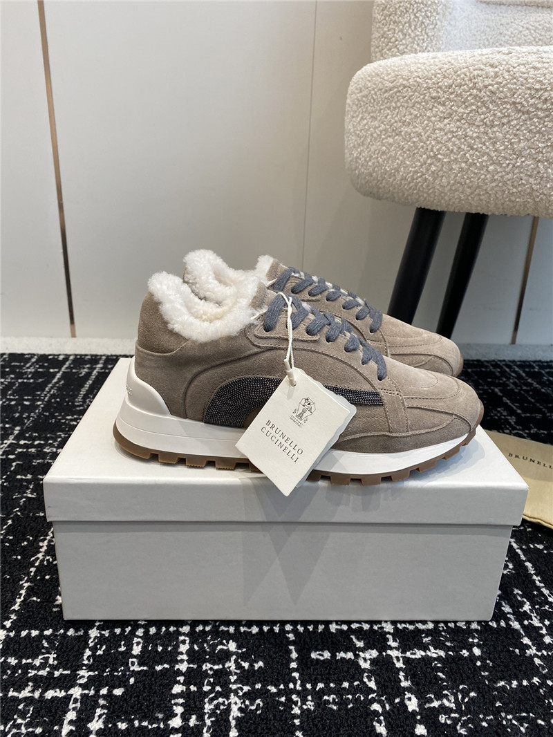 BC Monili Beads Shearling Trimmed Suede Sneakers