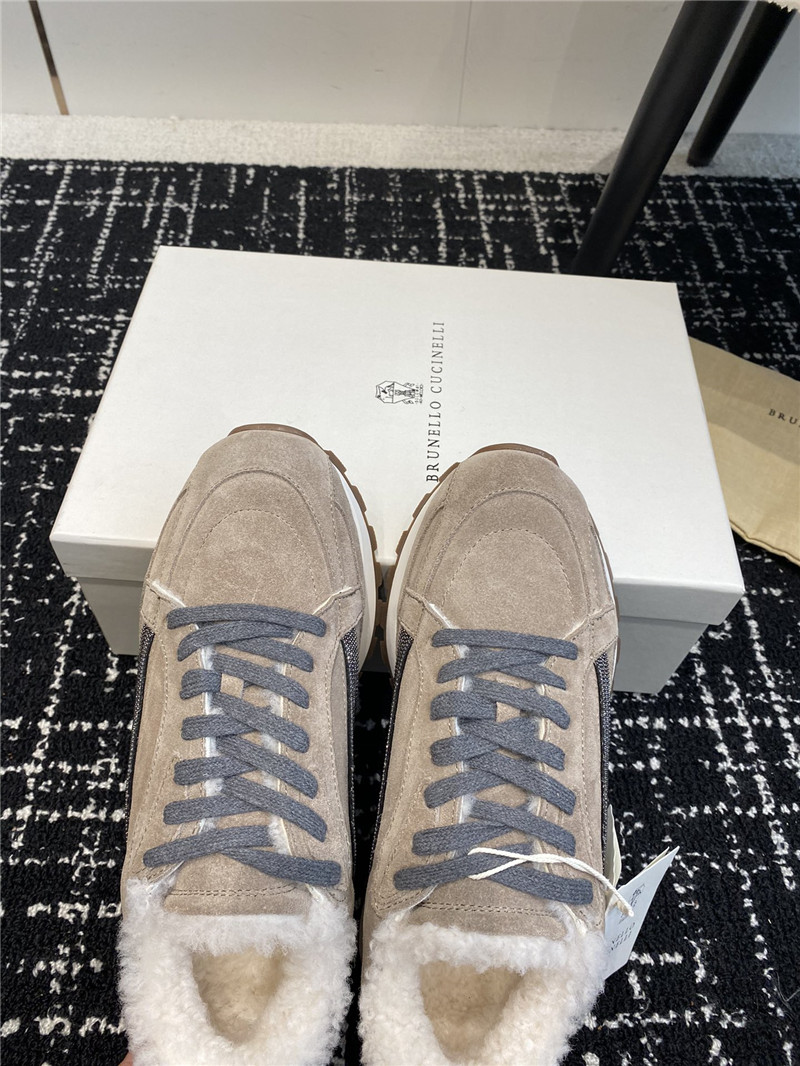 BC Monili Beads Shearling Trimmed Suede Sneakers