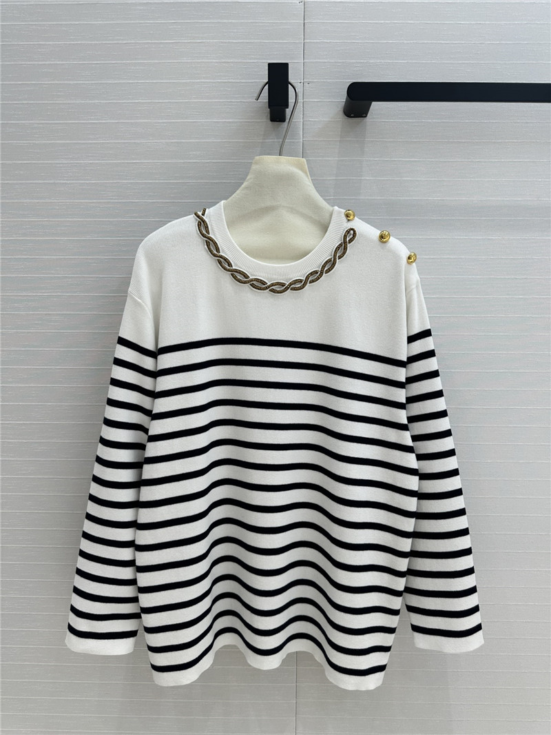 Va1e*ntin0 beaded-neck striped sweater white