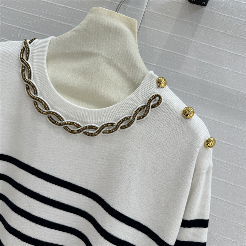 Va1e*ntin0 beaded-neck striped sweater white
