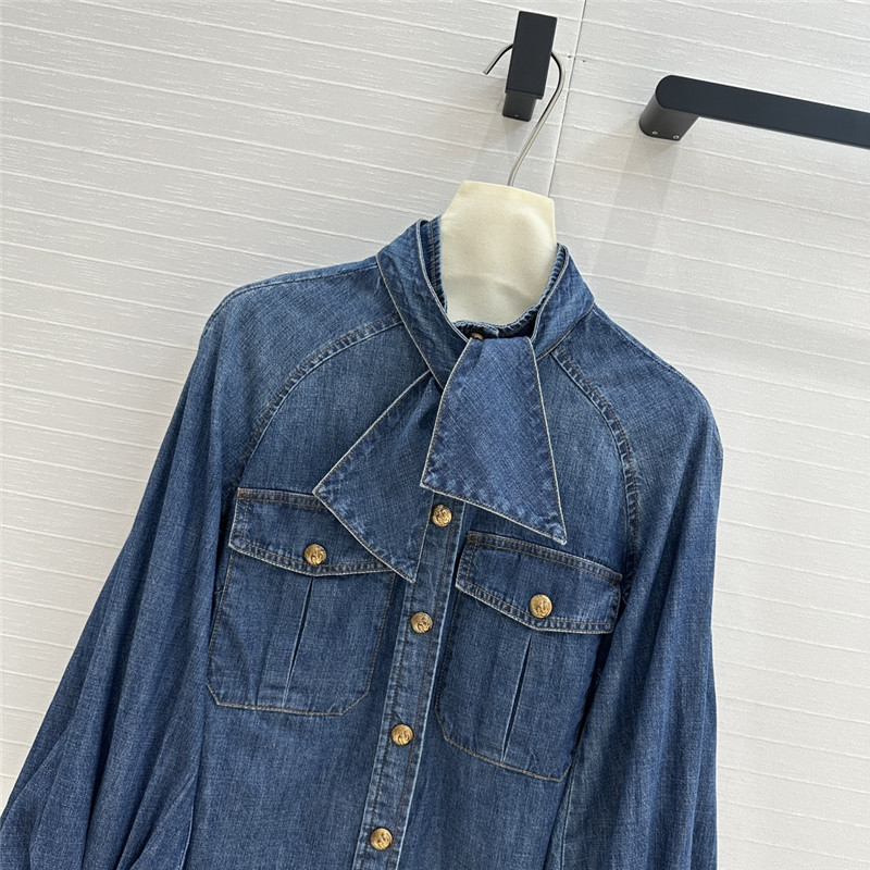 zimm tie stand collar denim shirt