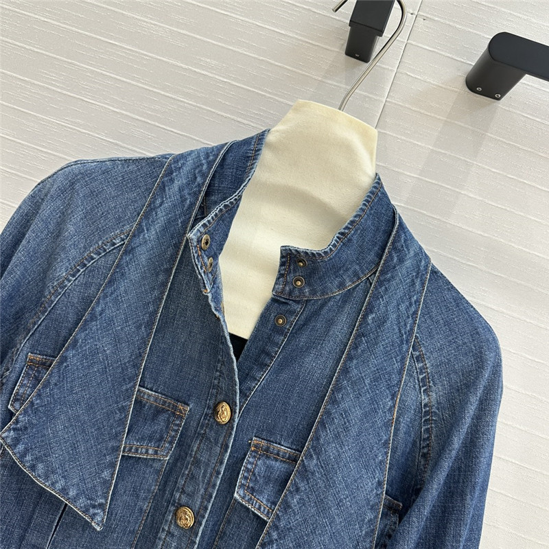 zimm tie stand collar denim shirt