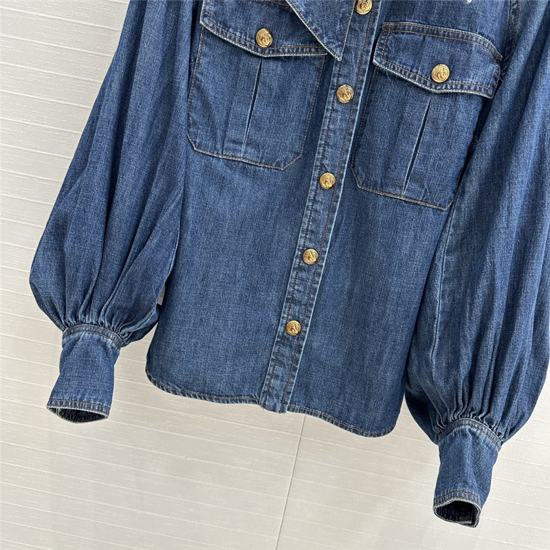 zimm tie stand collar denim shirt