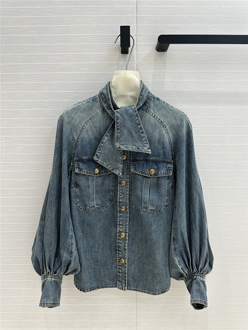 zimm tie stand collar denim shirt