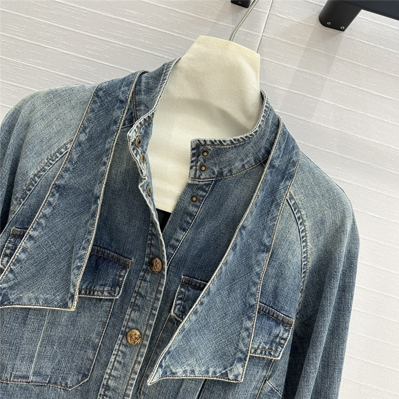 zimm tie stand collar denim shirt