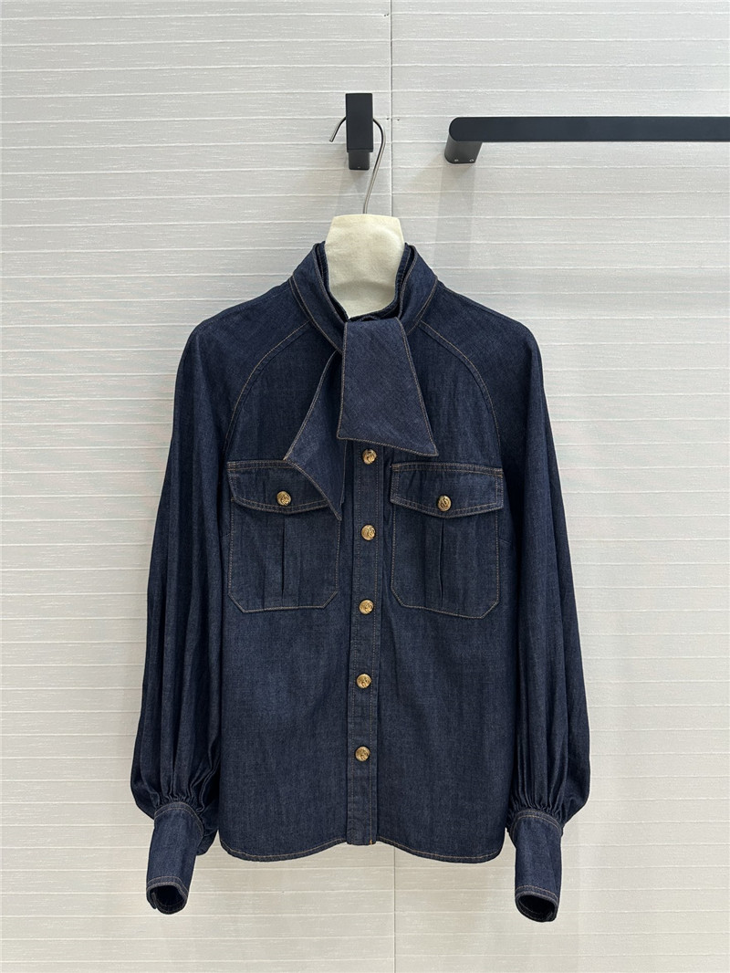 zimm tie stand collar denim shirt