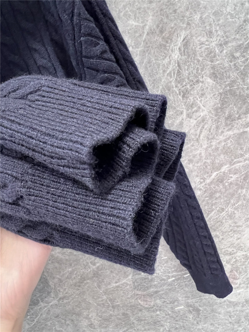 MIU MIU Navy Cable-Knit Polo Sweater