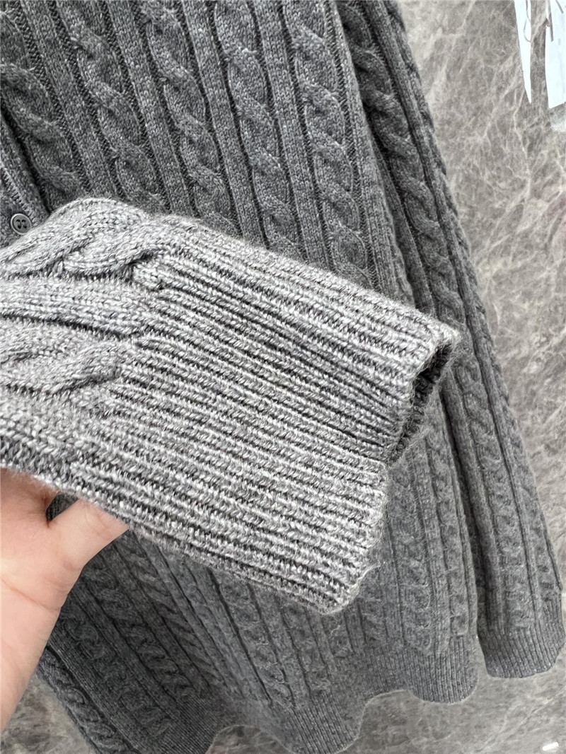 MIU MIU Cable-Knit Polo Sweater Grey