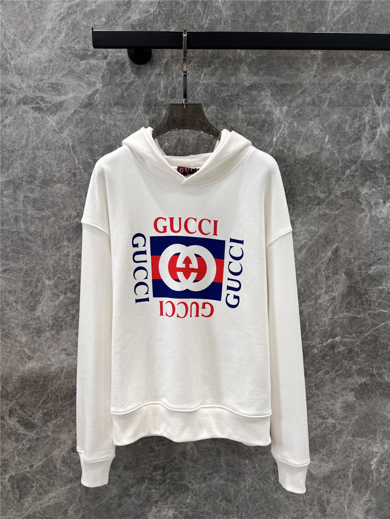 Gvc*1 printed loopback cotton hoodie in white