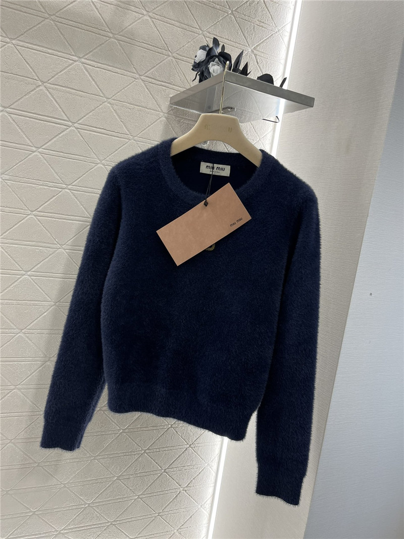 Miu Miu Navy Logo-Embroidered Wool Sweater