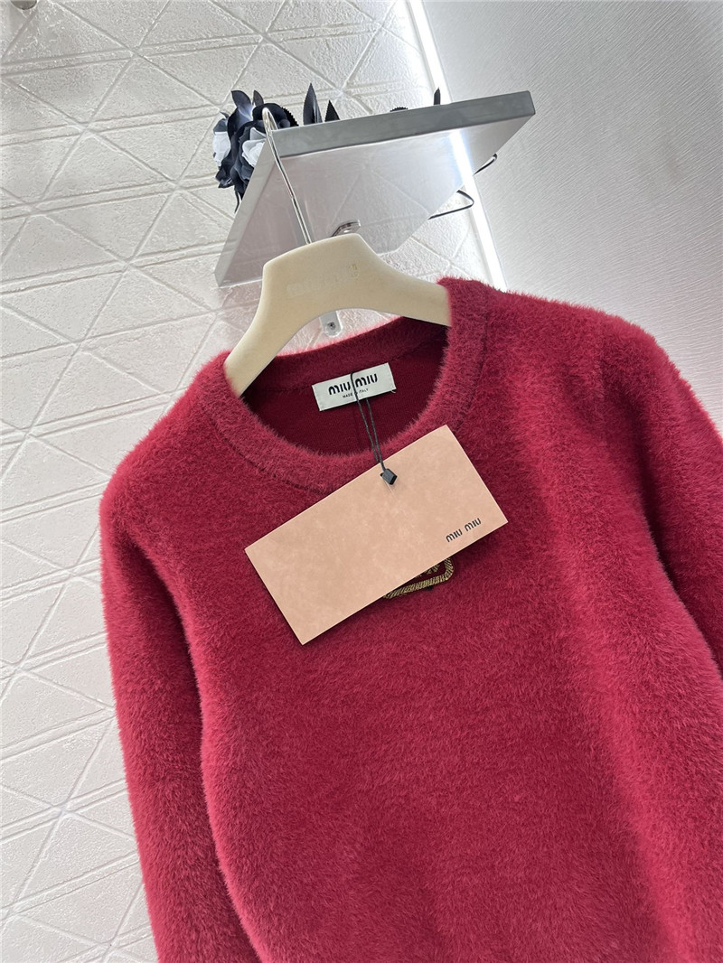 Miu Miu Burgundy Logo-Embroidered Wool Sweater