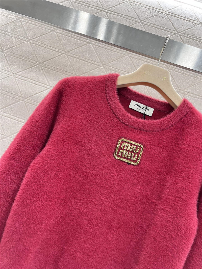 Miu Miu Burgundy Logo-Embroidered Wool Sweater