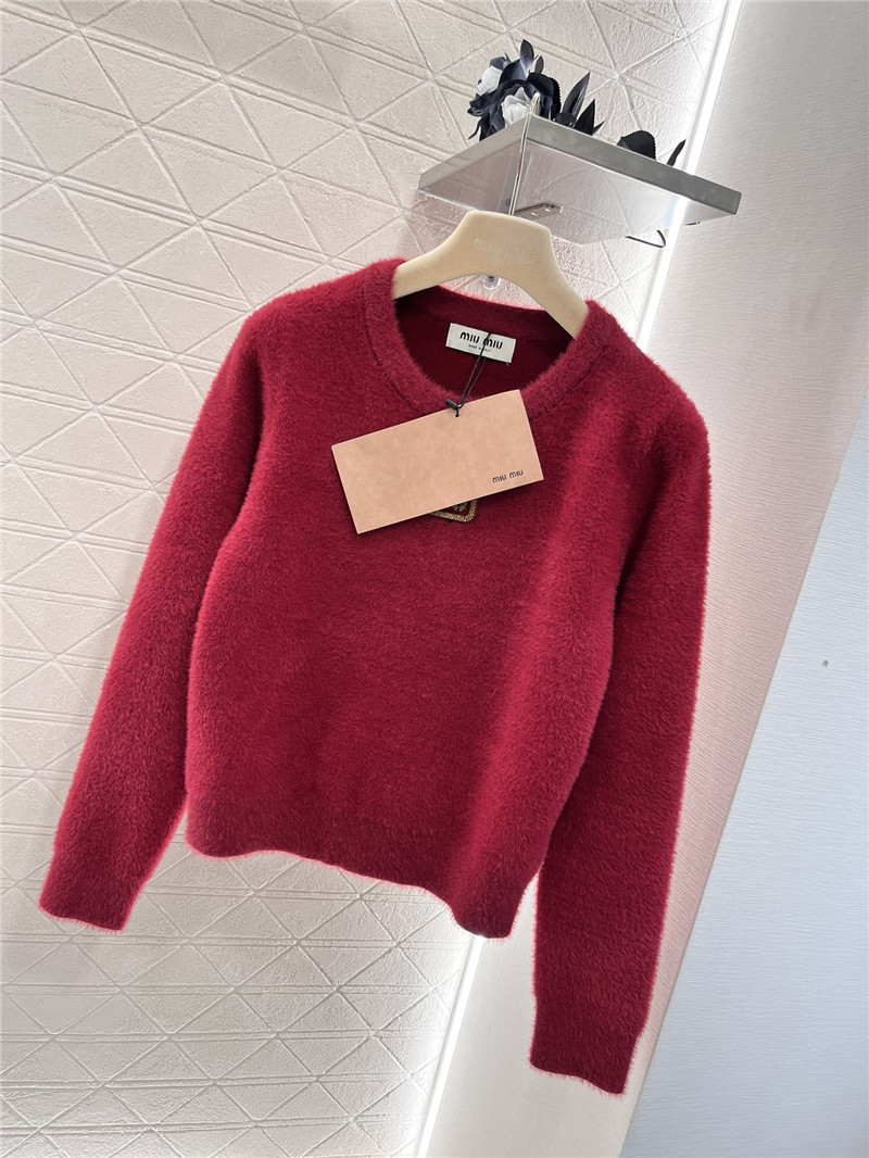 Miu Miu Burgundy Logo-Embroidered Wool Sweater