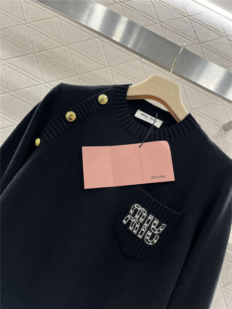 Miu Miu Navy Knit Sweater with Metal Buttons