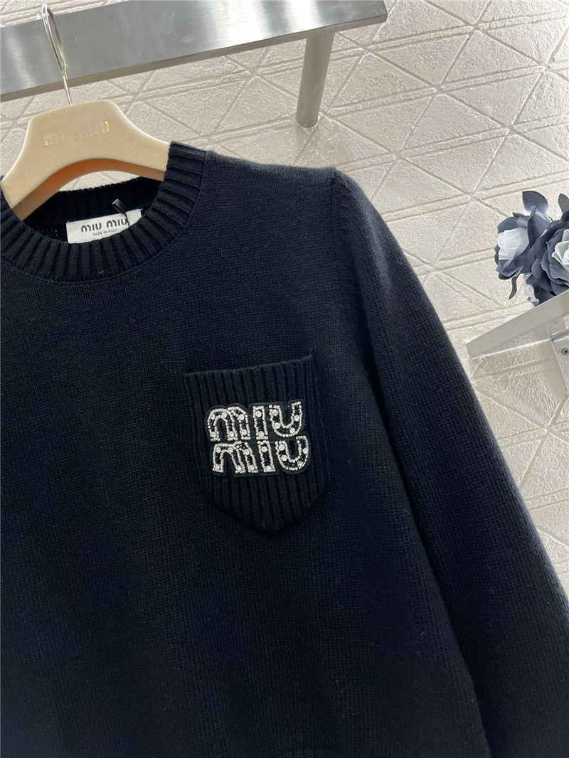 Miu Miu Navy Knit Sweater with Metal Buttons
