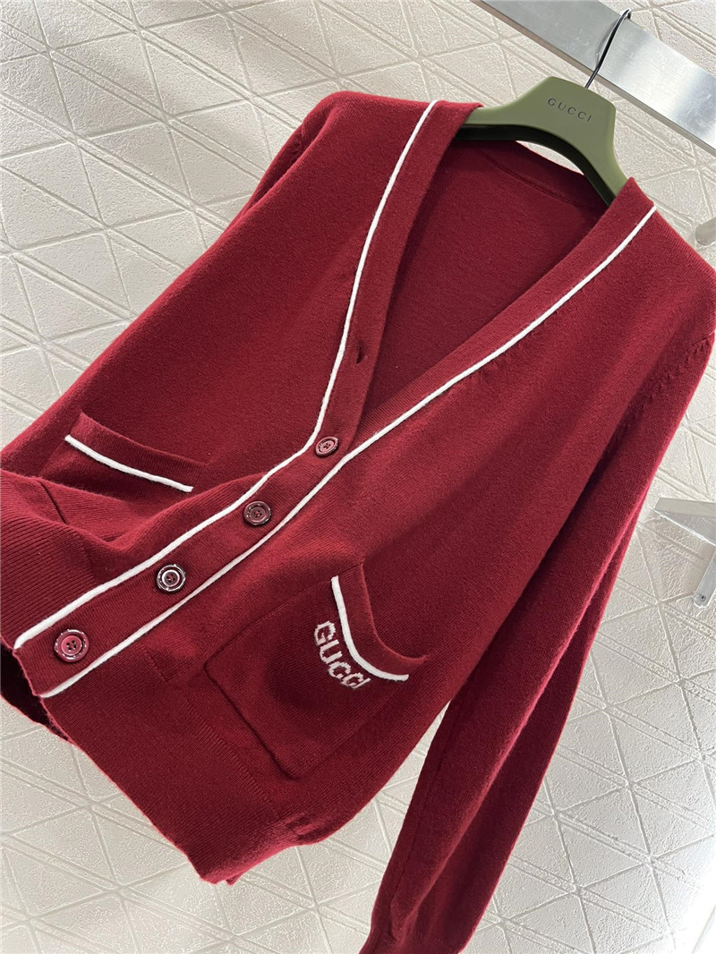 Gvc*1 burgundy wool cardigan with contrast knit