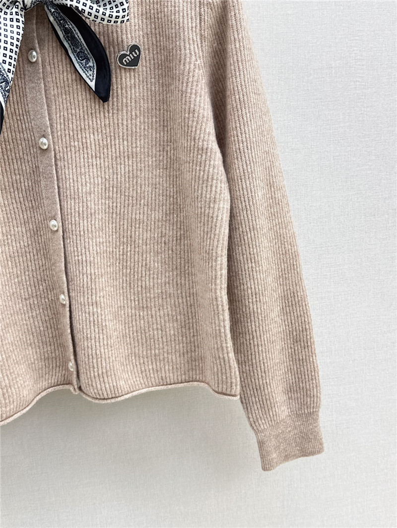 Miu Miu Ribbon Wool Cardigan Beige