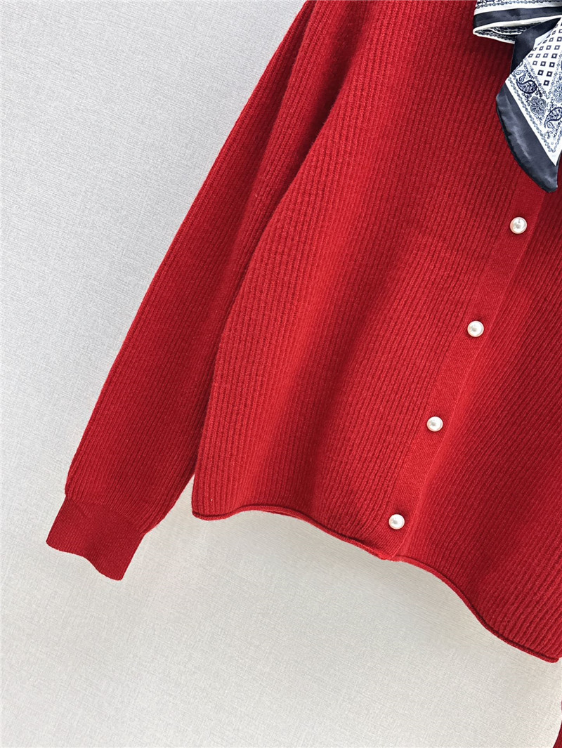 Miu Miu Ribbon Wool Cardigan Red