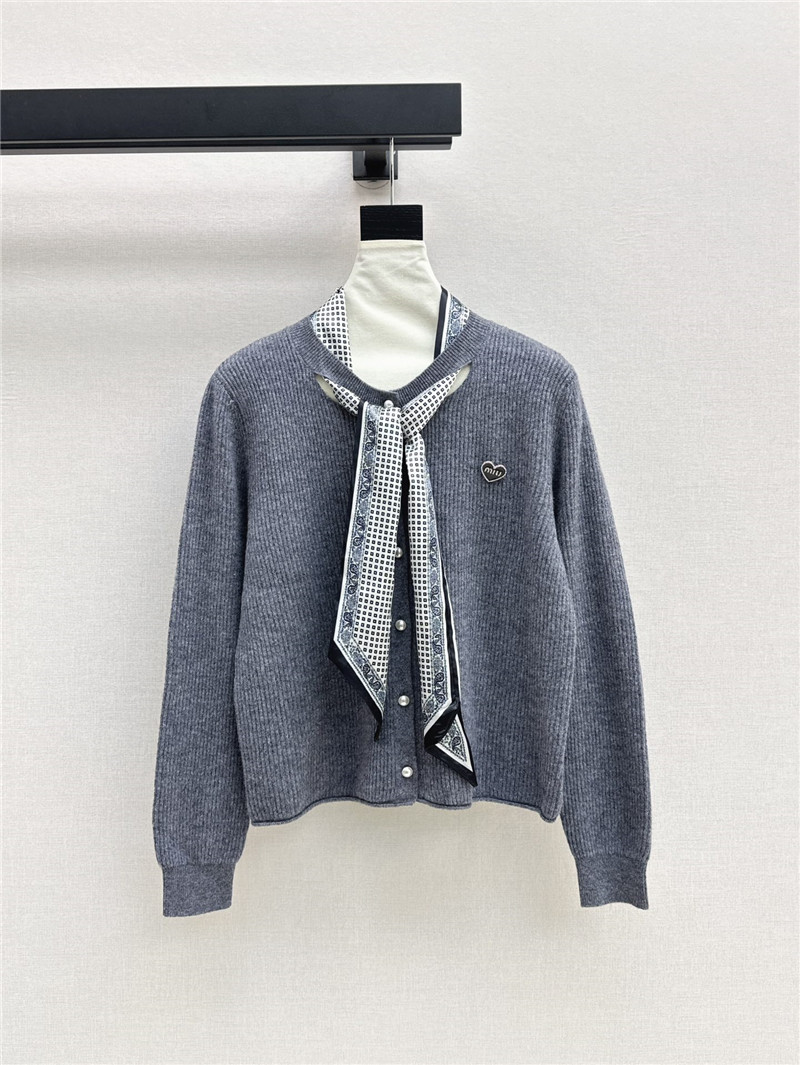 Miu Miu Ribbon Wool Cardigan Grey