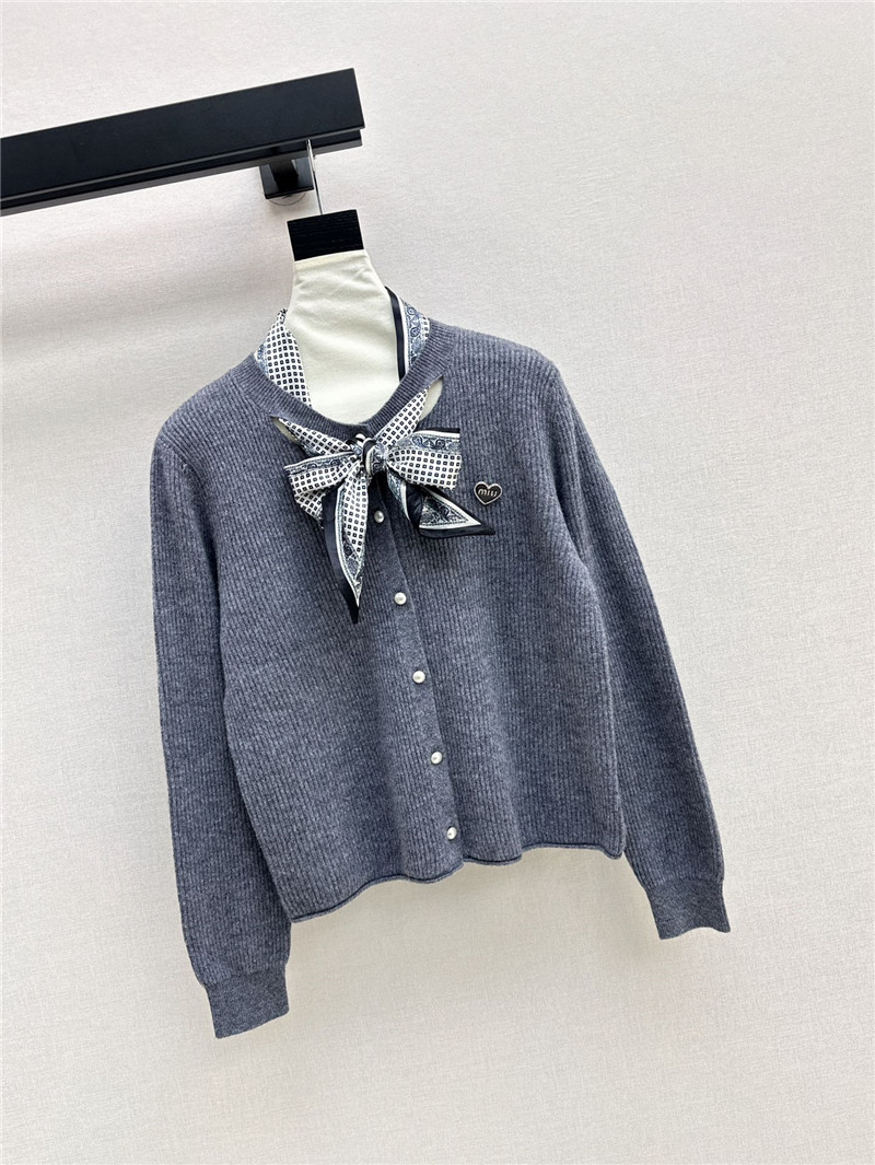 Miu Miu Ribbon Wool Cardigan Grey