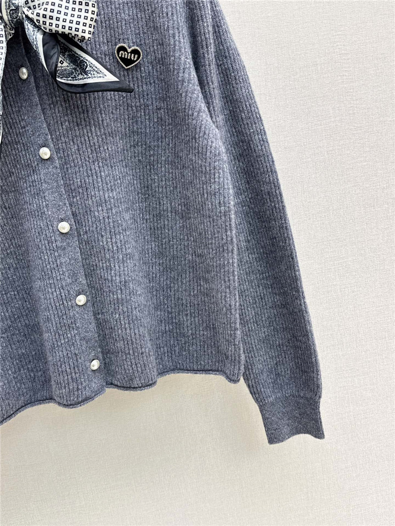 Miu Miu Ribbon Wool Cardigan Grey