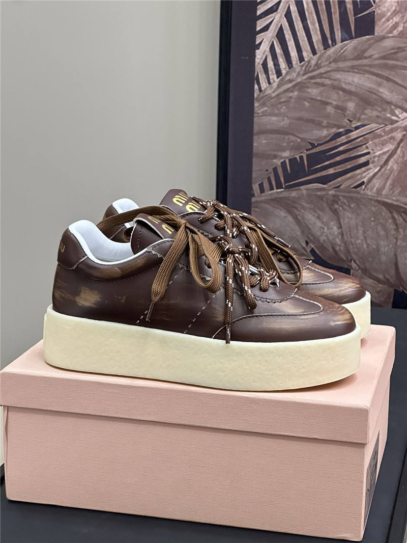 Miu Miu Bleached Leather White Low Top Sneakers