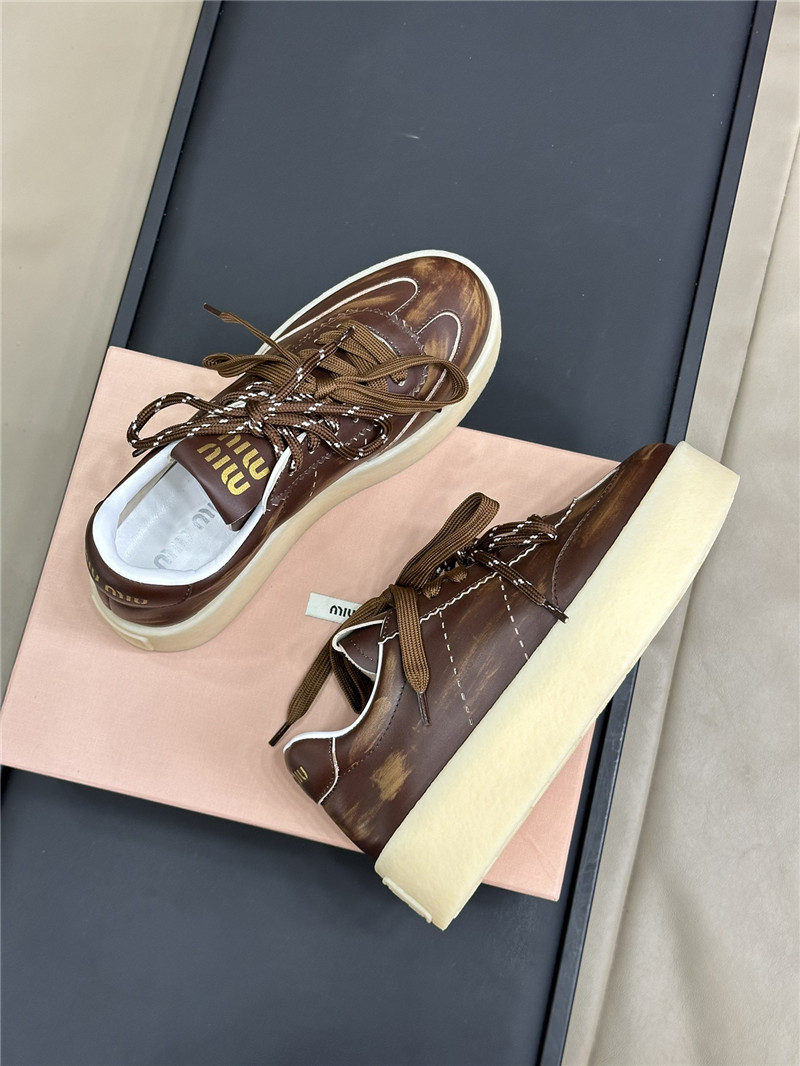 Miu Miu Bleached Leather White Low Top Sneakers