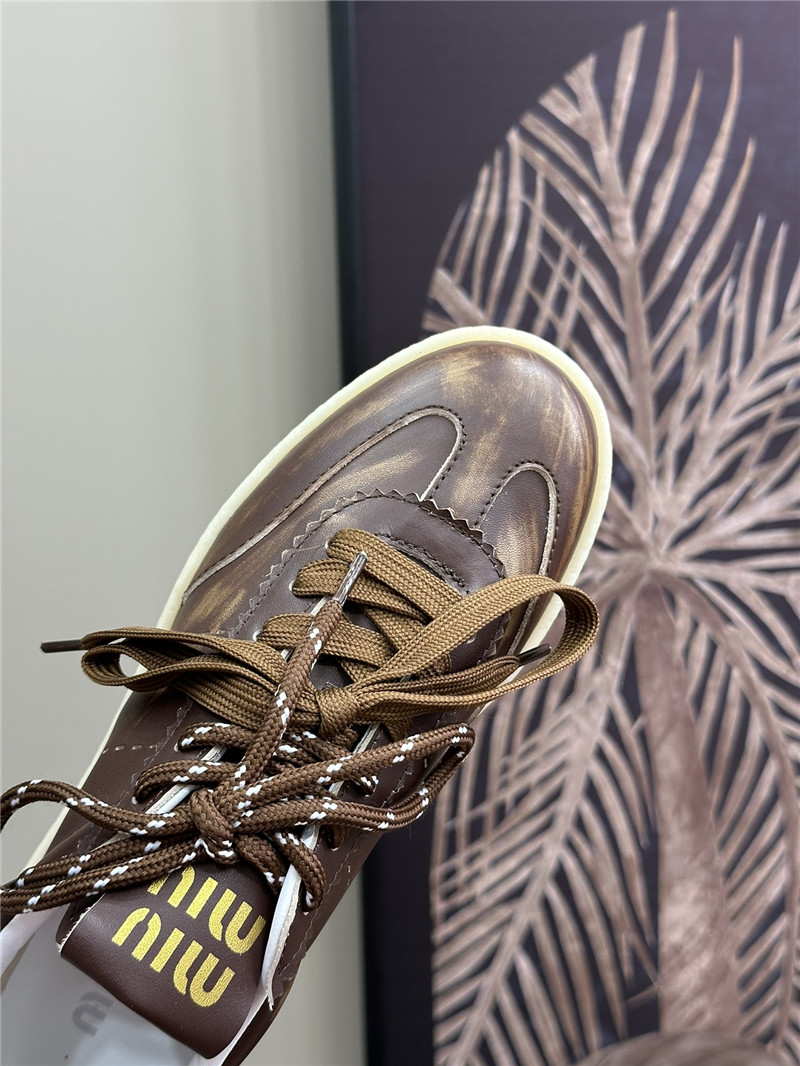 Miu Miu Bleached Leather White Low Top Sneakers