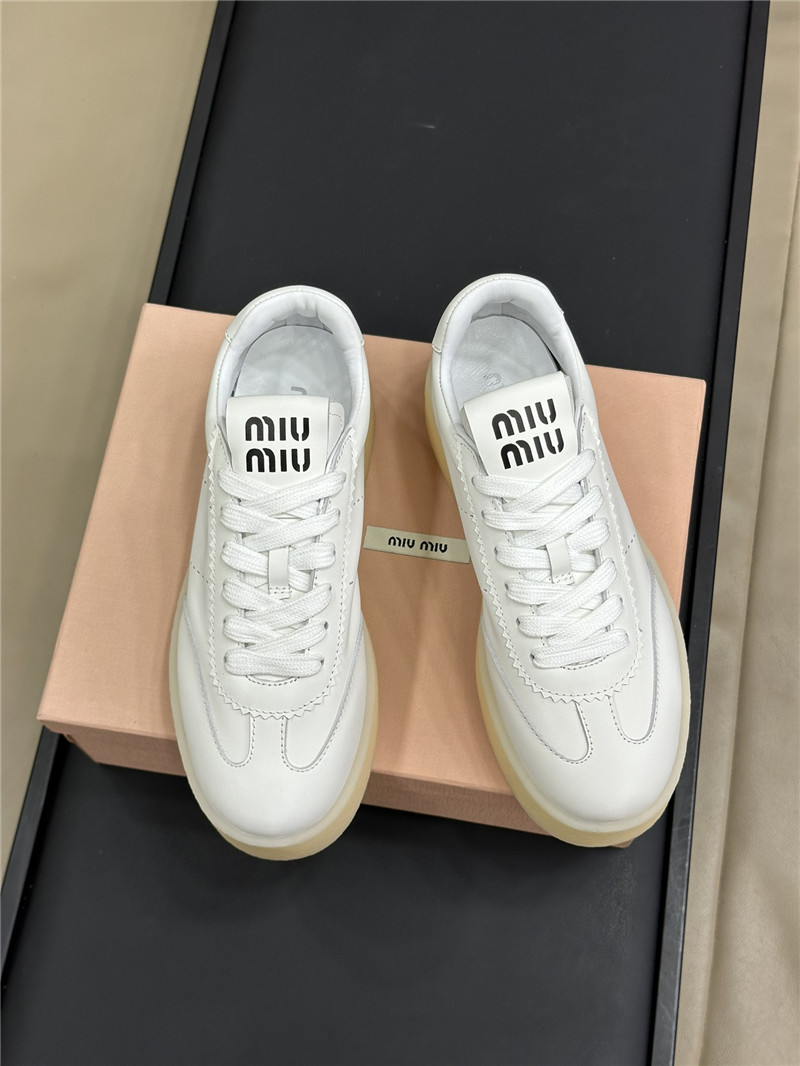 Miu Miu White Bleached Leather Sneakers