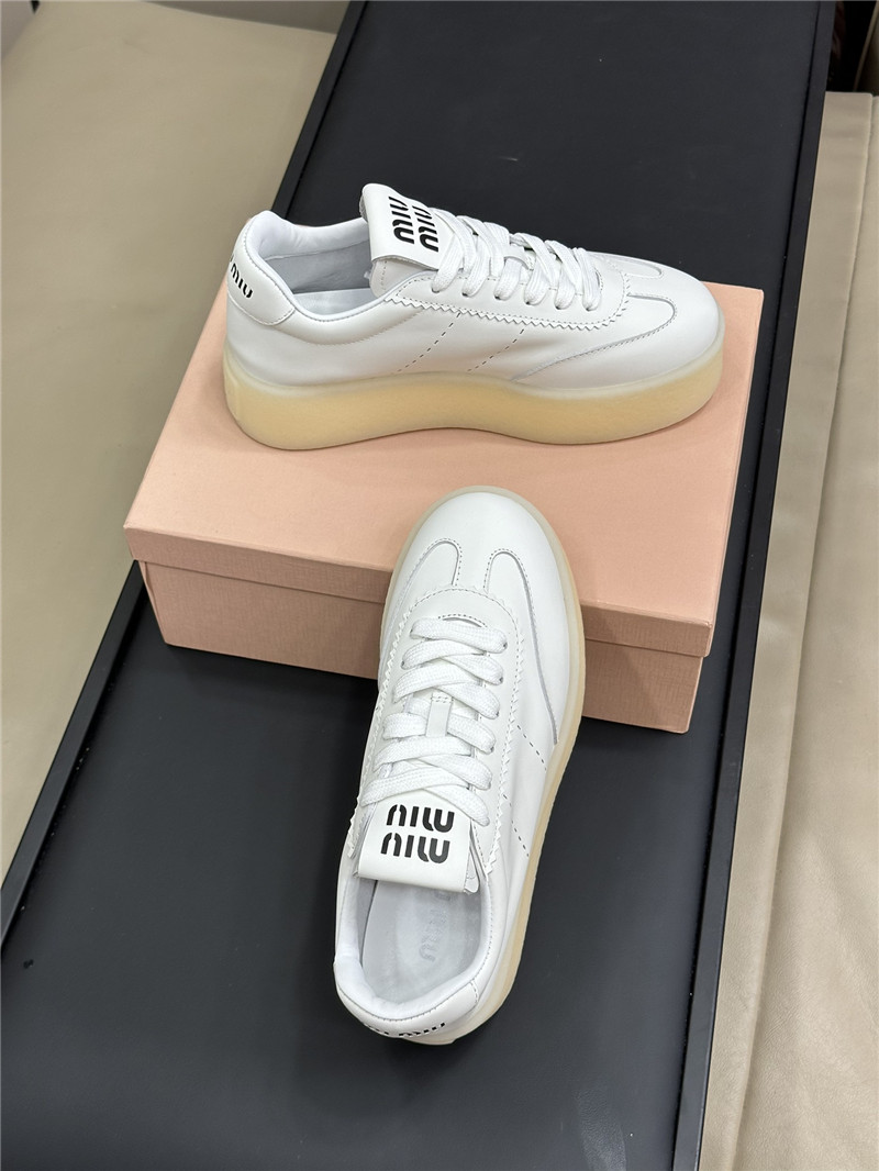 Miu Miu White Bleached Leather Sneakers
