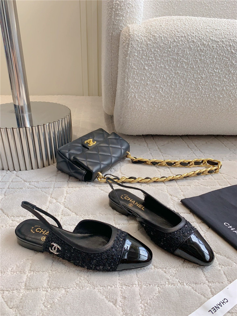 Ch**el black tweed & leather pumps & slingbacks