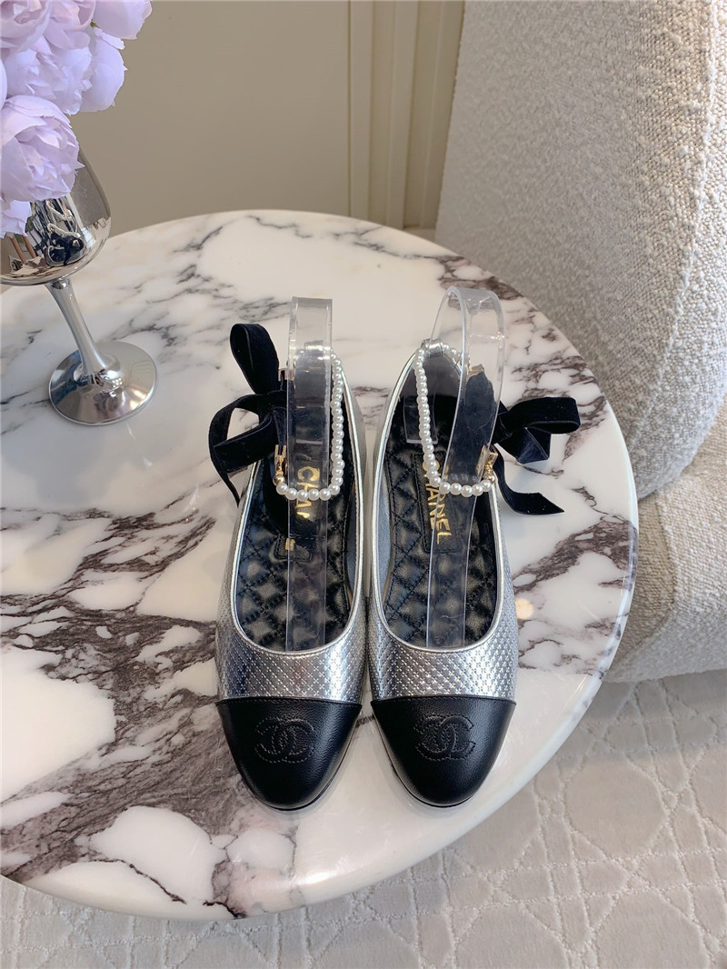 Ch**el mary janes silver/black anklet flats