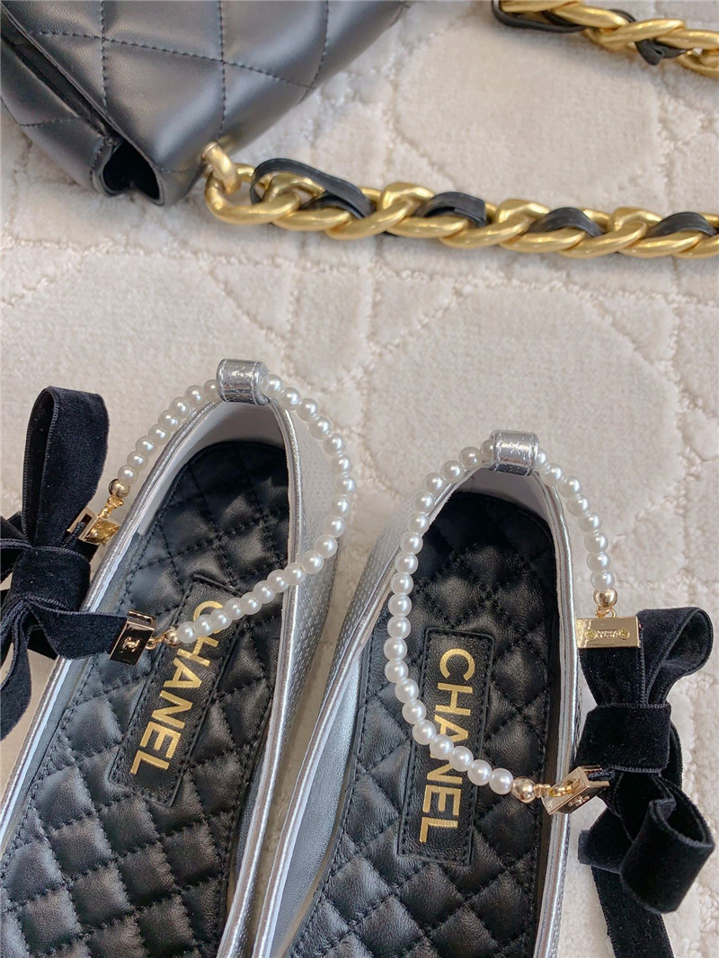 Ch**el mary janes silver/black anklet flats