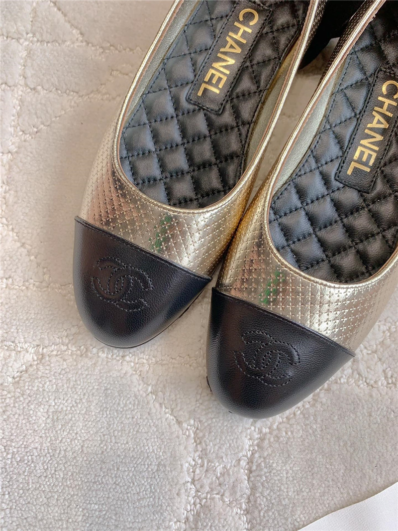 Ch**el mary janes gold/black anklet flats