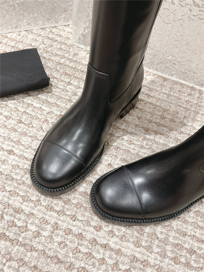 Ch**el black calfskin rider keen high boots