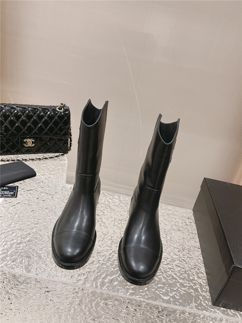 Ch**el black calfskin rider ankle boots