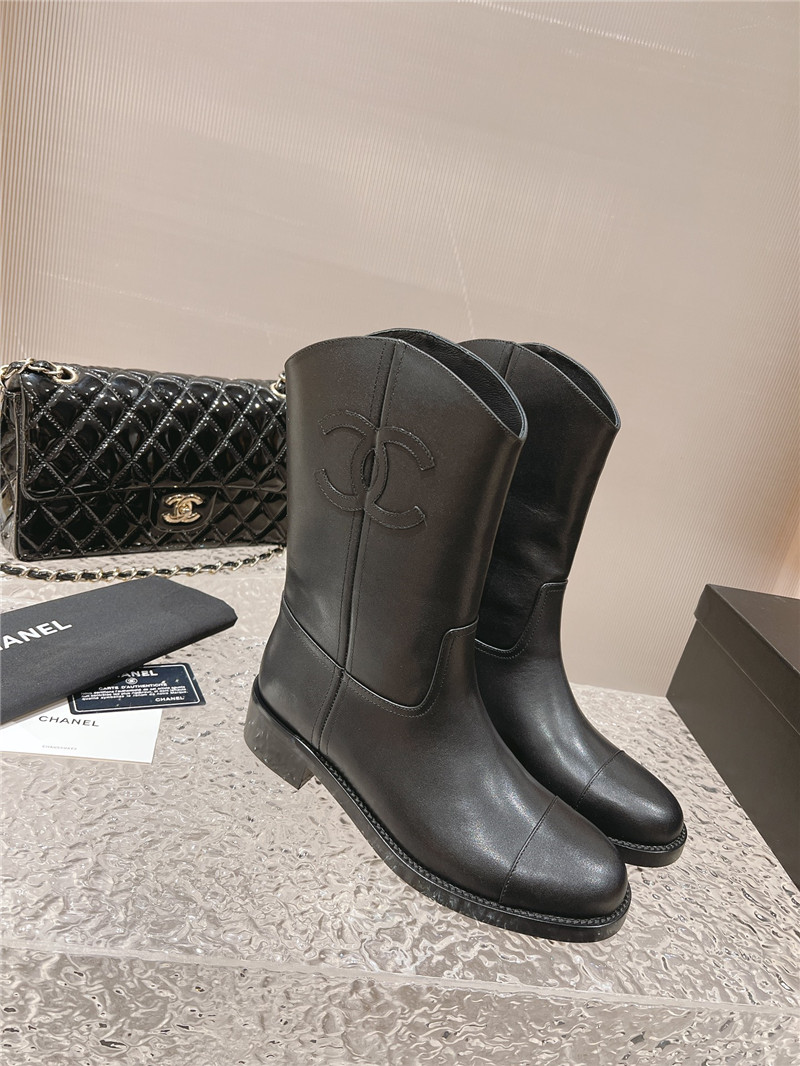 Ch**el black calfskin rider ankle boots