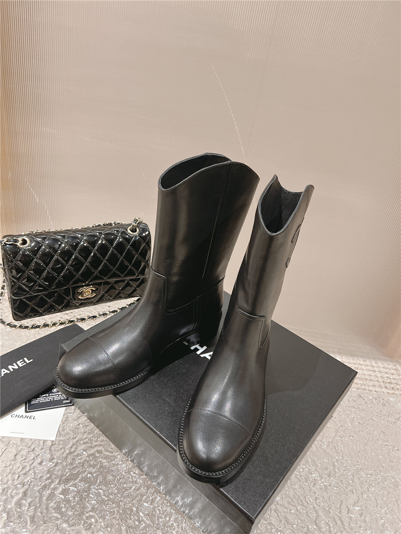 Ch**el black calfskin rider ankle boots