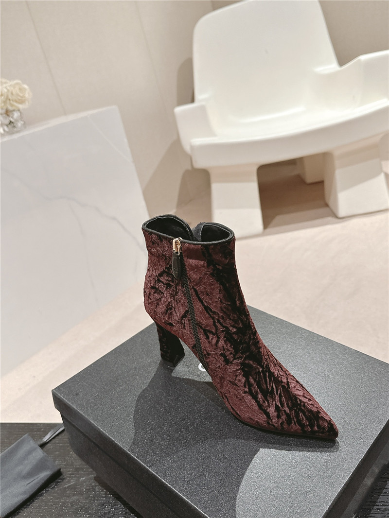 Ch**el heel burgundy velvet pointed toe boot