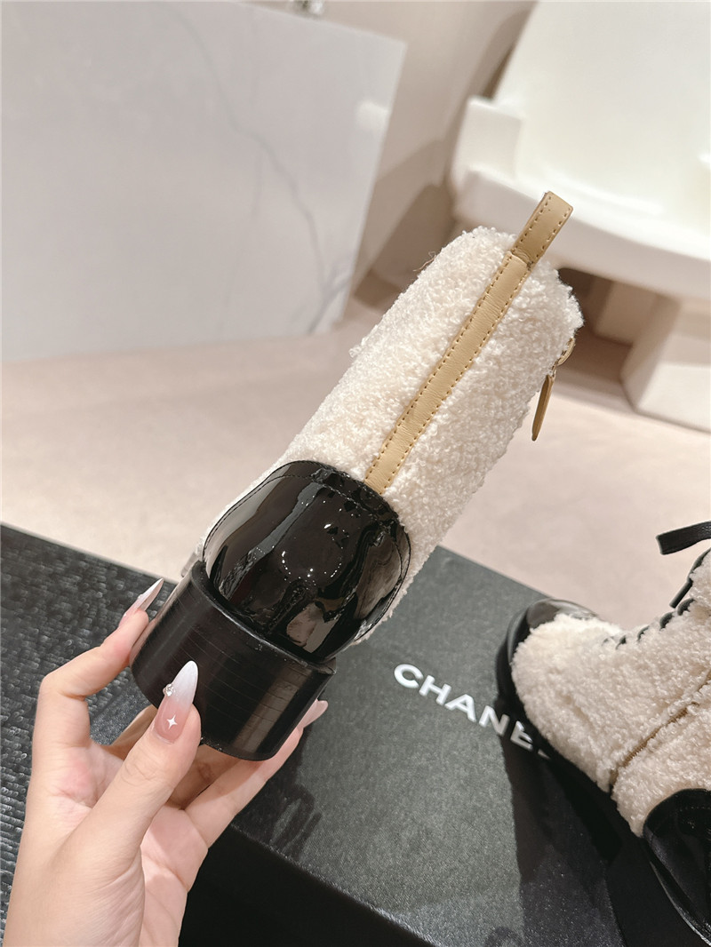 Ch**el patent leather wool lace-up boot for women