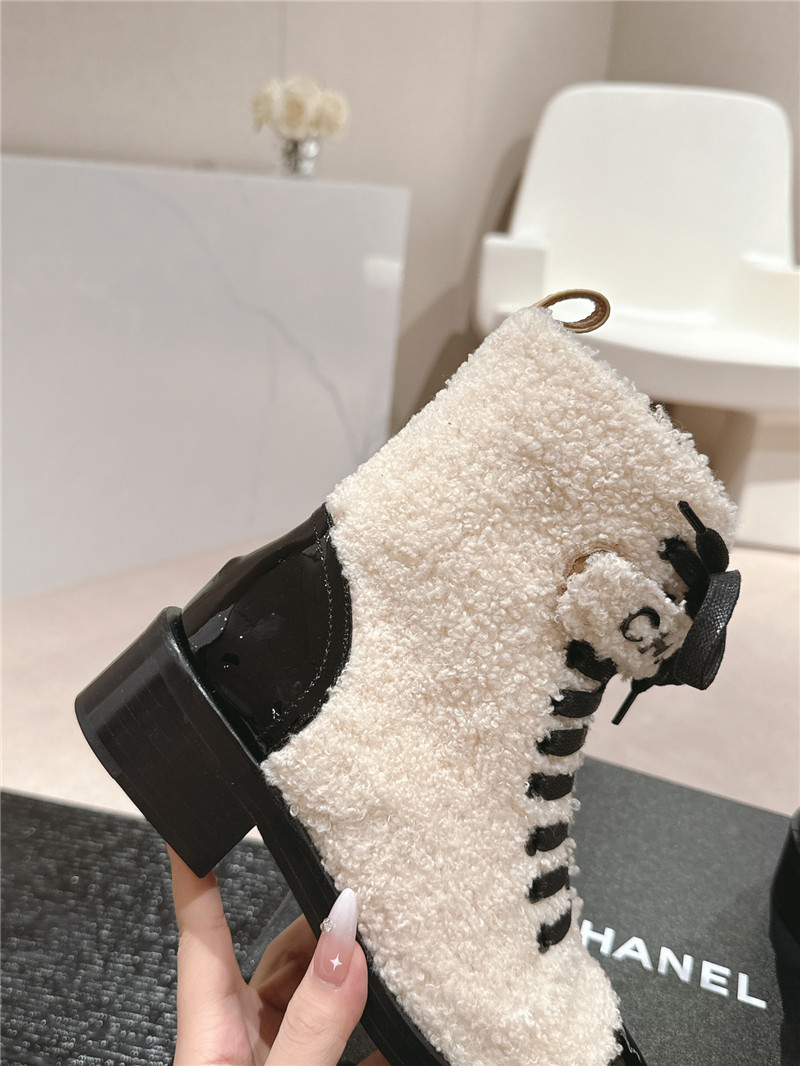Ch**el patent leather wool lace-up boot for women