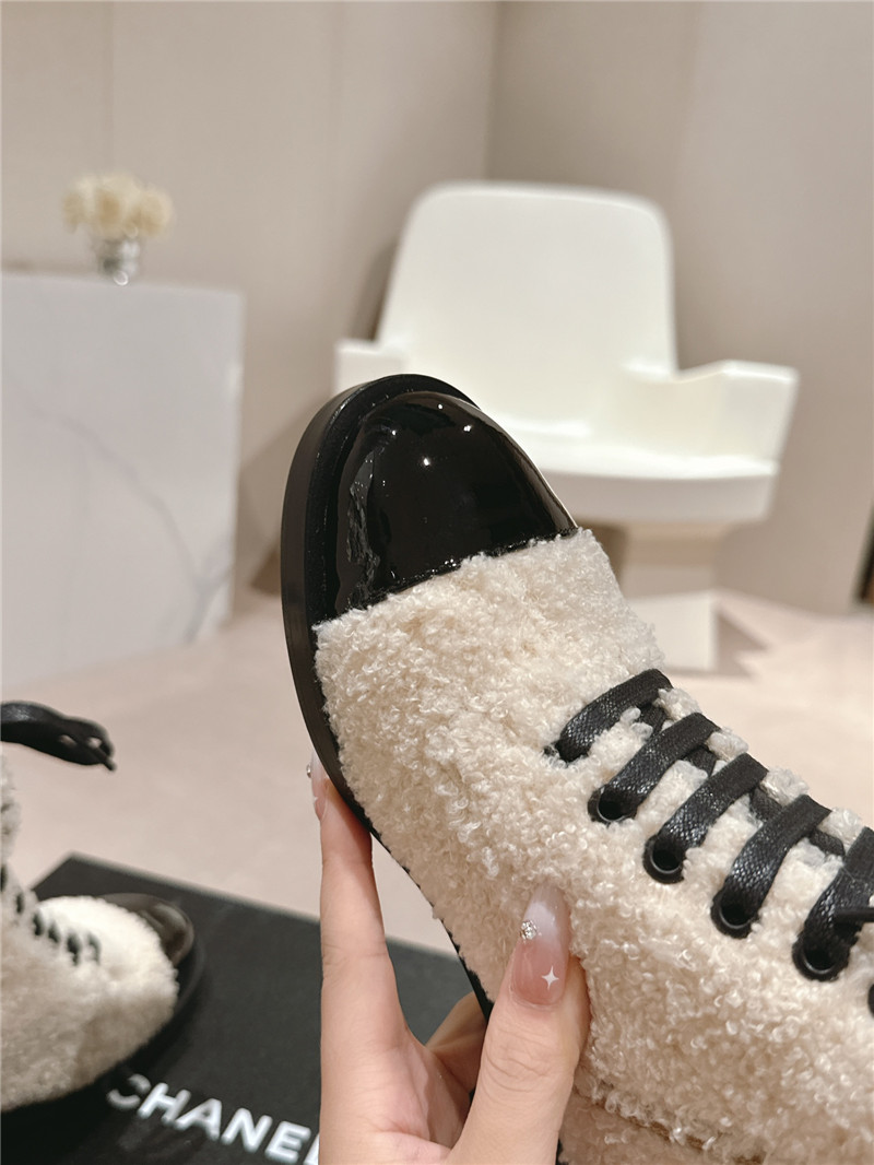 Ch**el patent leather wool lace-up boot for women