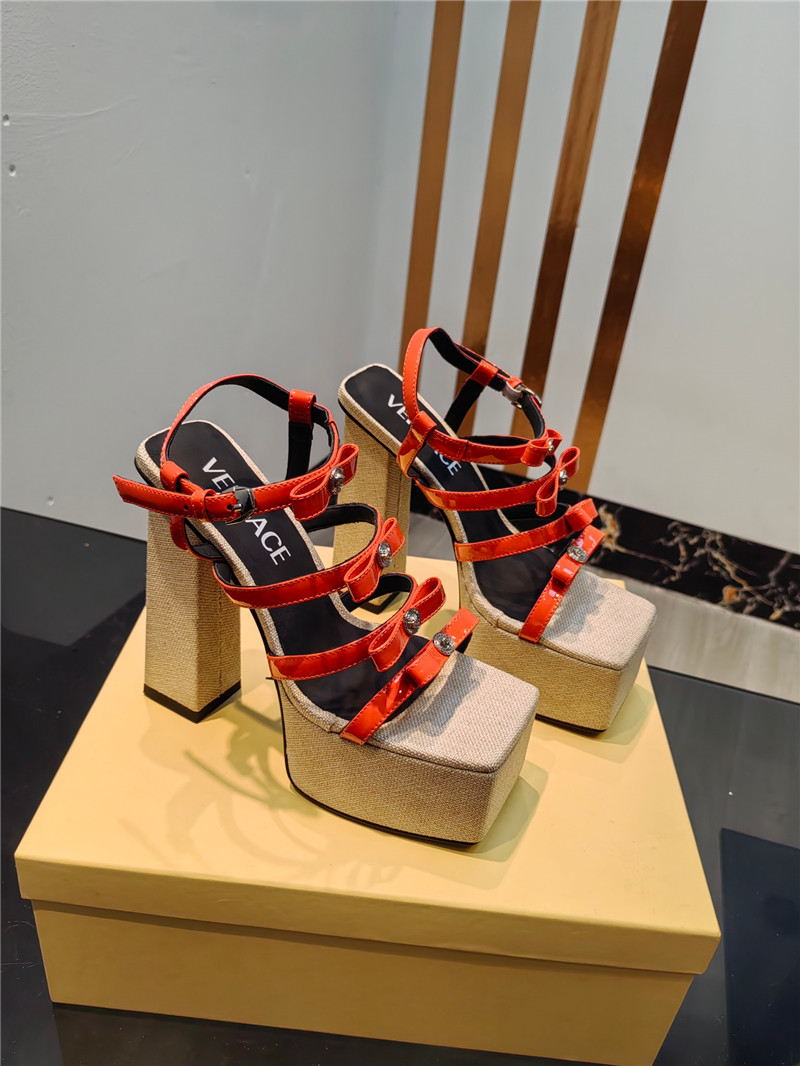 VERSACE Gianni Ribbon Platform Sandals 150mm Orange