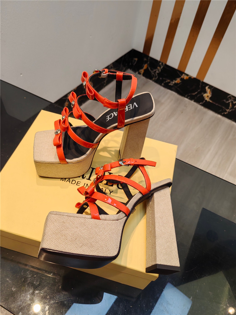 VERSACE Gianni Ribbon Platform Sandals 150mm Orange